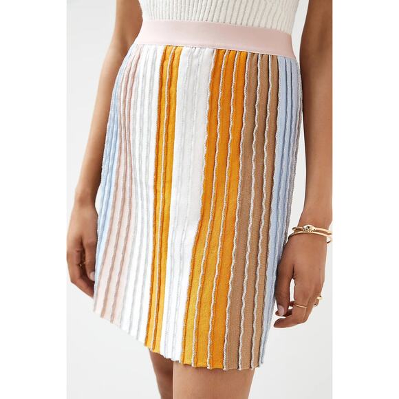 Eva Franco Pleated Knit Metallic Pastel Stripe Mini Skirt Size Large - Picture 2 of 12